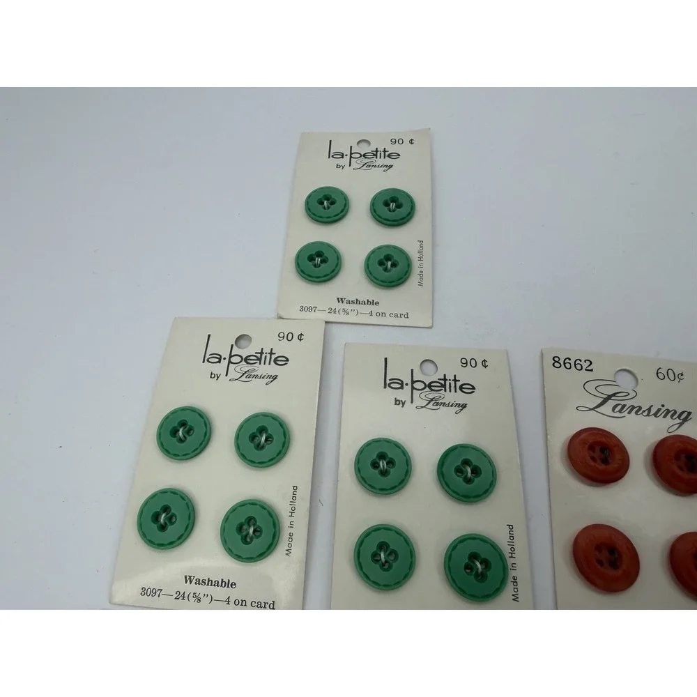 Buttons On Card Vintage Lot Of 9 Clothing Sewing Green Red Brown